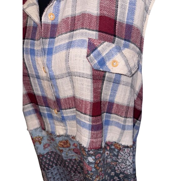 Ali Miles XL Patchwork Plaid Floral Button-Down Oversized Boyfriend Shirt Tunic - Picture 7 of 8